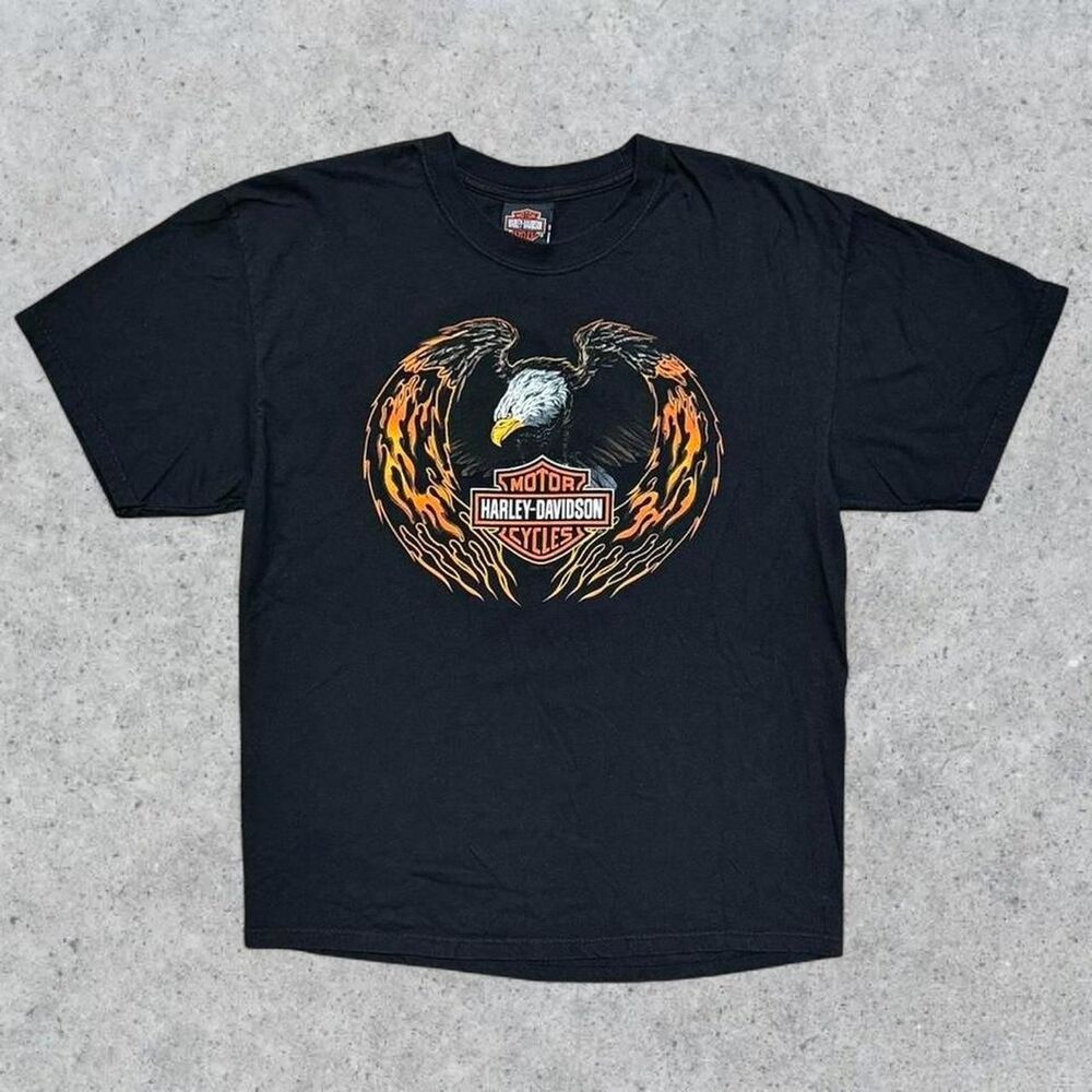 Y2K Harley Davidson Motorcycles Eagle Flame Wings T Shirt